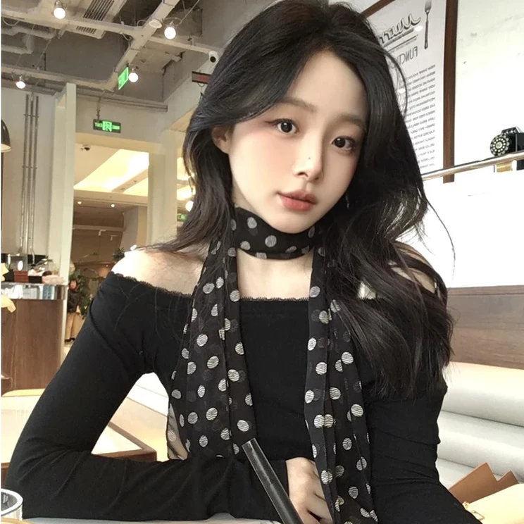 网红美式辣妹豹纹丝巾波点围巾女小众设计感腰带领巾时尚长条围脖