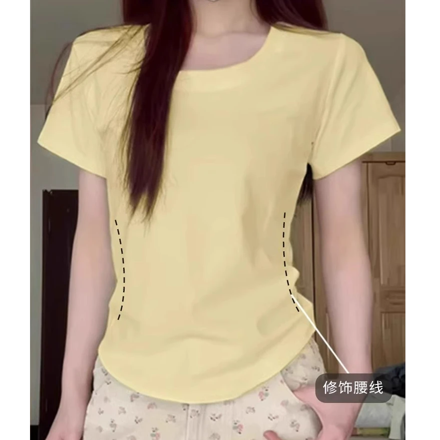 韩系套装奶蓝色正肩短袖t恤+白色波点短裙女春夏单穿修身短款百搭