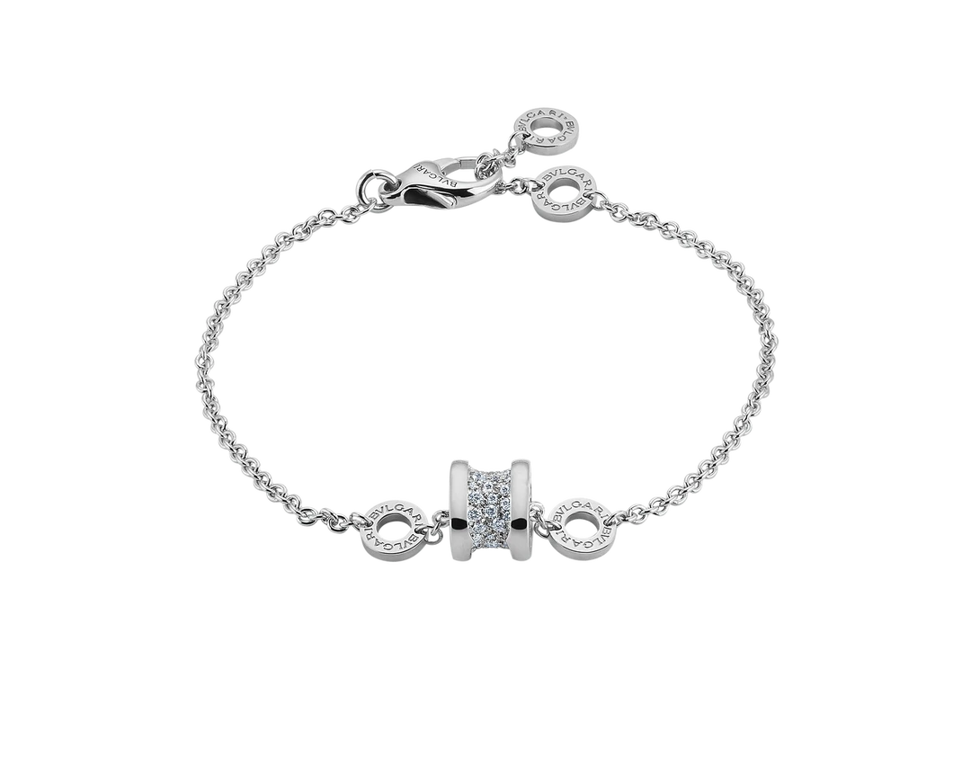 99新 BVLGARI/宝格丽 B.ZERO1 18K白金满钻小蛮腰手链ML号W49655
