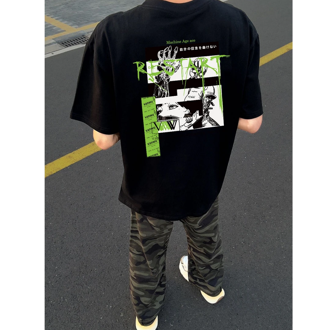 280g重磅动漫卡通潮牌短袖男美式宽松潮流纯棉半袖男生夏季t恤