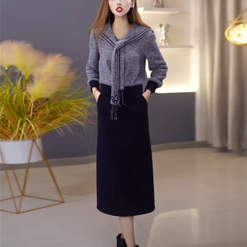 雪花绒时尚气质轻奢女装2025秋季新款洋气减龄显瘦上衣半身裙套装