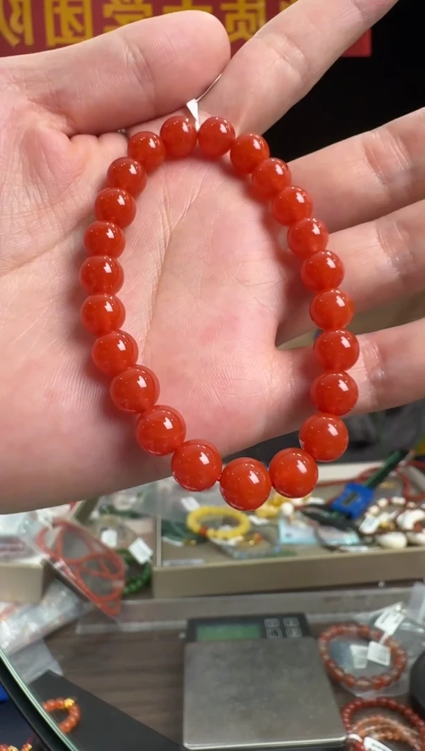 【闪购商品】南红玛瑙手串未镶嵌保山冰红南红玛瑙圆珠单圈8-9mm