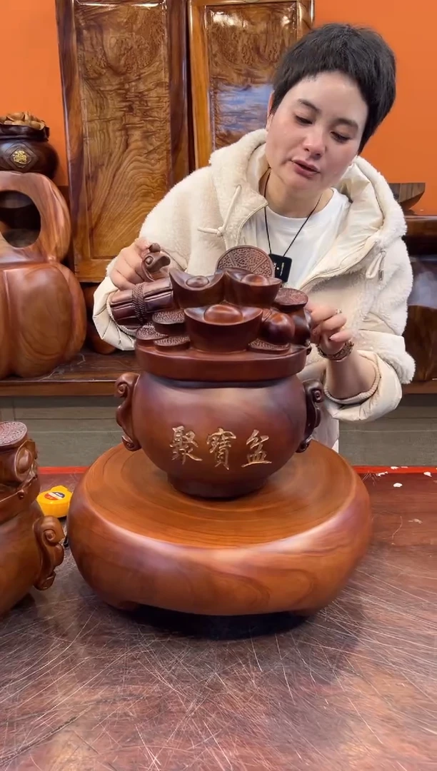 【闪购商品】稳定木实木创意新款聚宝盆