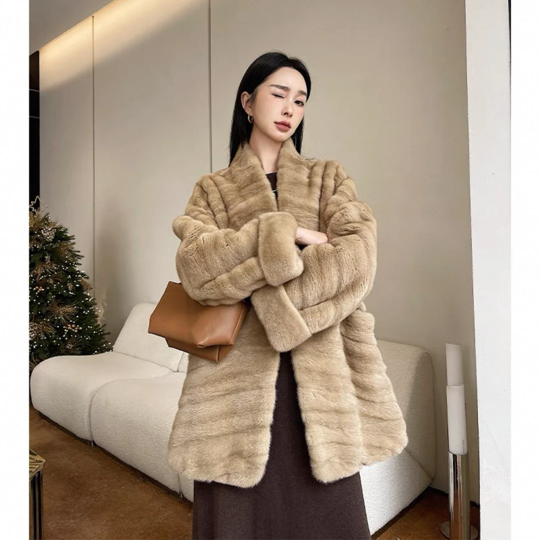 【袁袁】天鹅绒级中长水貂外套全抽整貂貂皮大衣女短款洋气冬季