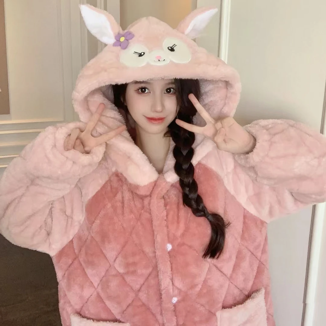 【1号套装】三层夹棉加厚加绒北极绒宽松冬保暖睡衣甜美舒适家居服