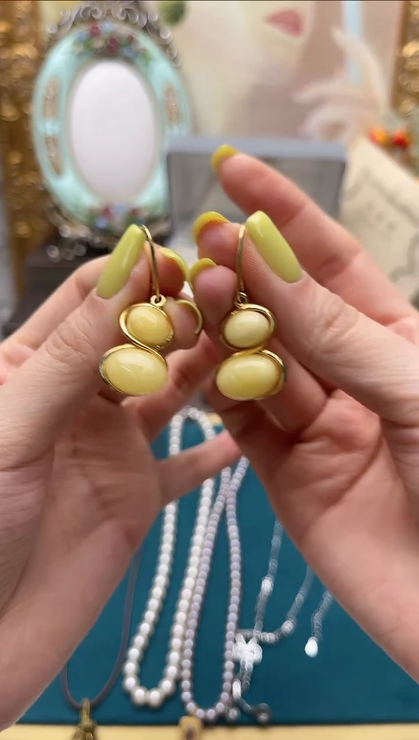 【闪购商品】琥珀耳环银S925镶嵌ap6600耳环