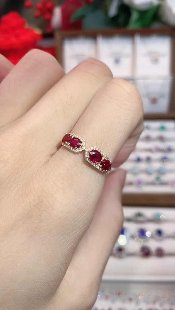 18K金镶嵌戒指红宝石0.92ct/天然宝石/七天无理由