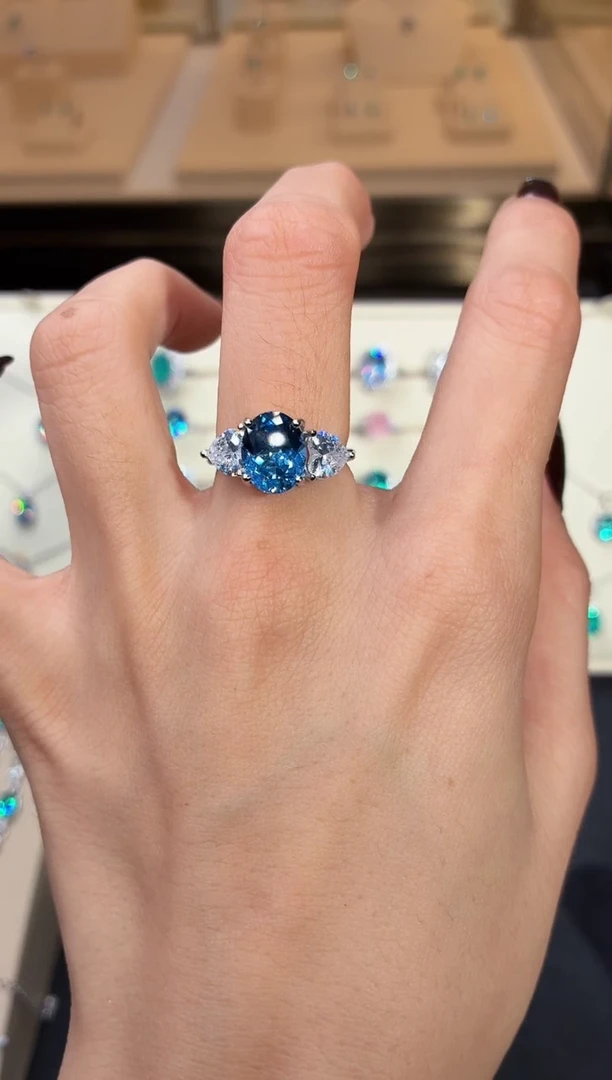 银S925镶嵌戒圈海蓝宝石0000