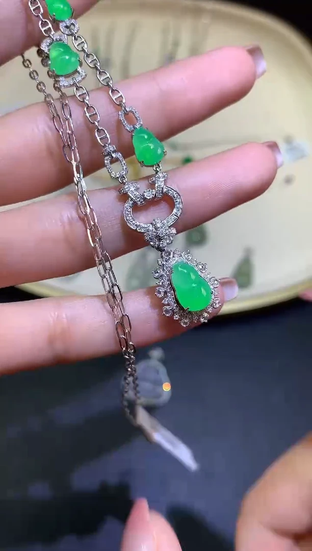 翡翠18K金镶嵌套链套链A7|19800