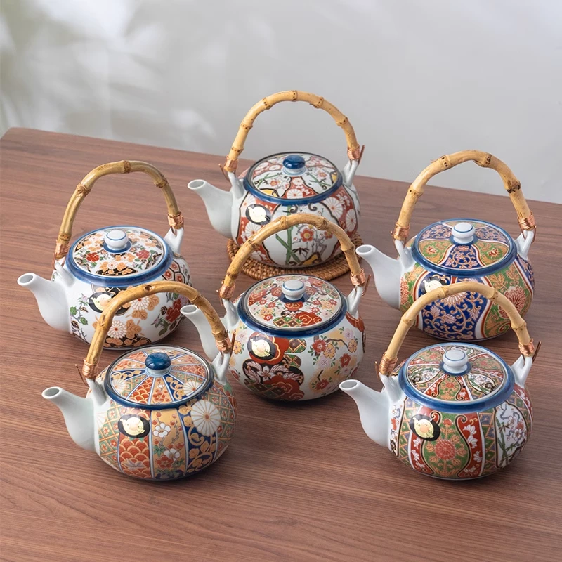 美浓烧日式进口金斓手茶具大容量轻奢精美好看下午茶家用提梁茶壶