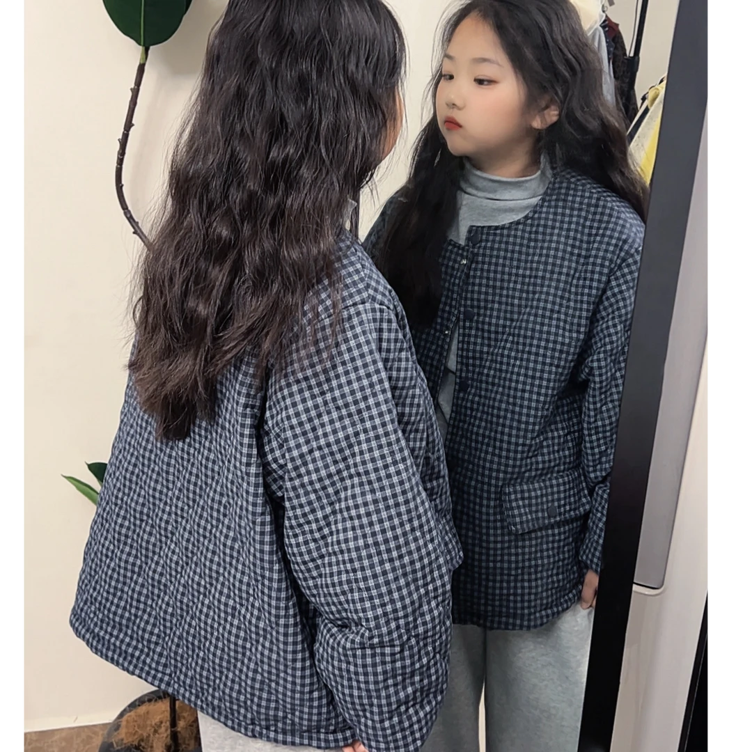 冬季加厚格子外套常规款厚款休闲风休闲保暖女童中大童
