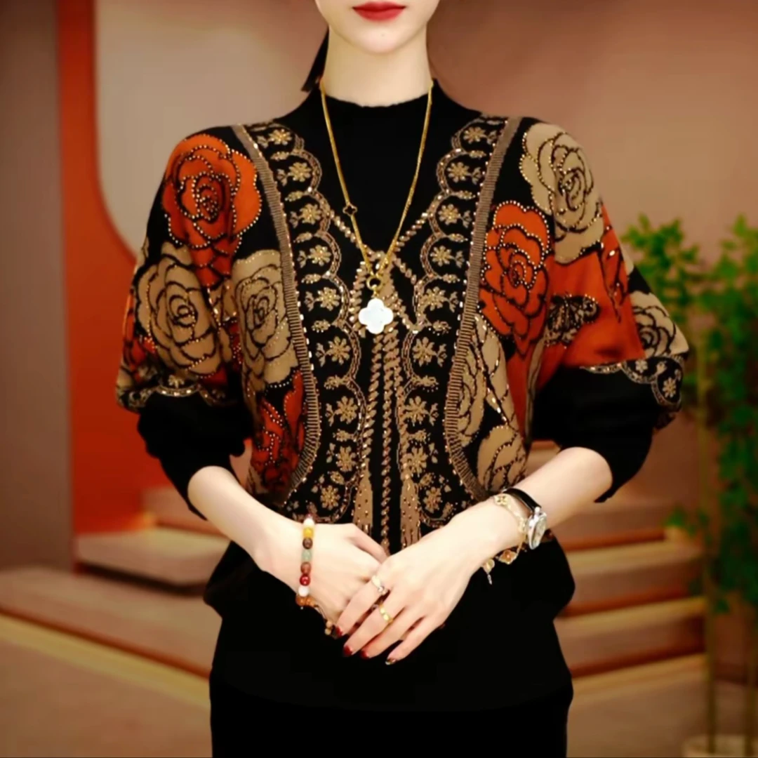 冬季潮流显瘦洋气时尚新款针织衫休闲韩版减龄中老年妈妈高档毛衣