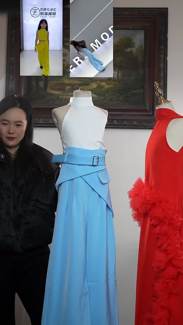 岳****ℯ150码白色挂脖+蓝色腰带裤艺桐轩儿童潮服