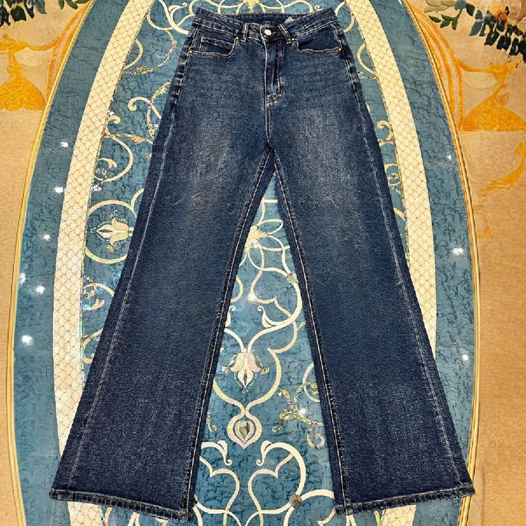 【依】2025四季新款老花印花简约风女款牛仔裤K5023