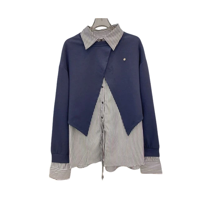 XJ 长袖常规轻职风拼接衬衫时尚假两件 H0706