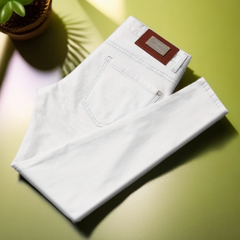娜罗普西夏季薄款白灰牛仔裤男潮流弹力修身小直筒裤时尚休闲百搭