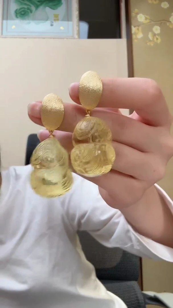 琥珀未镶嵌耳饰耳环