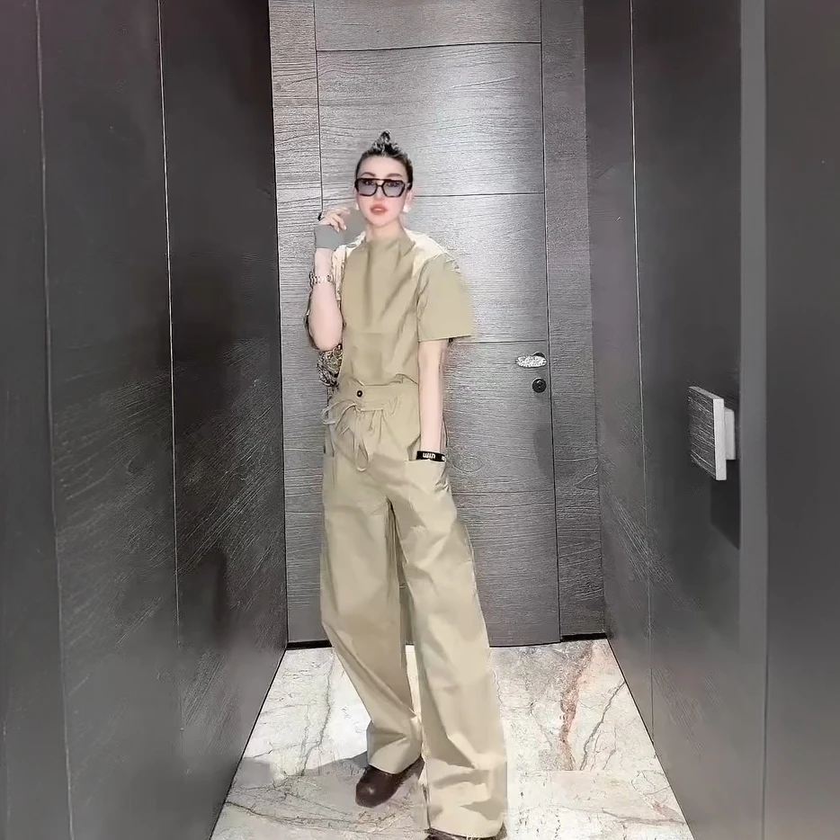 2025超火夏装一整套轻奢高级感大方得体穿搭卡其色上衣两件套装裤