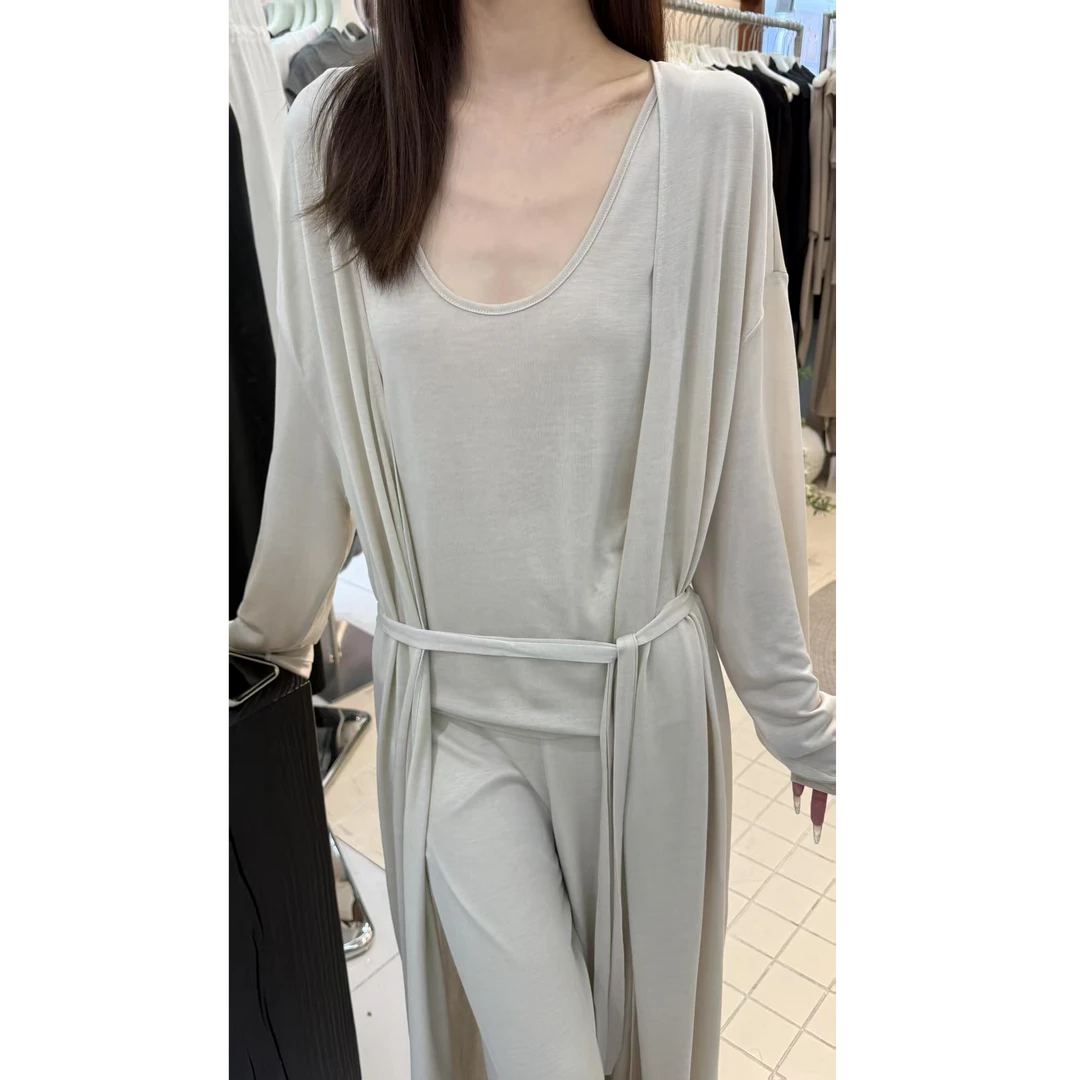 法式慵懒时尚休闲宽松长款气质老钱松弛感裤子薄款夏季春夏系带