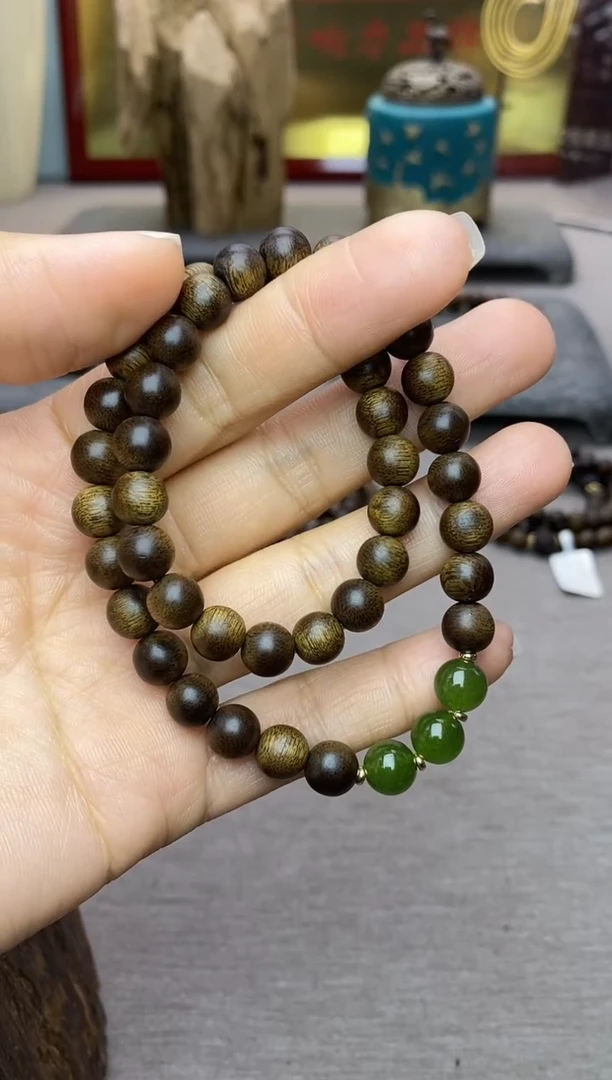 【闪购商品】沉香手串双圈芽庄玉化白棋楠0.8沉水+配饰