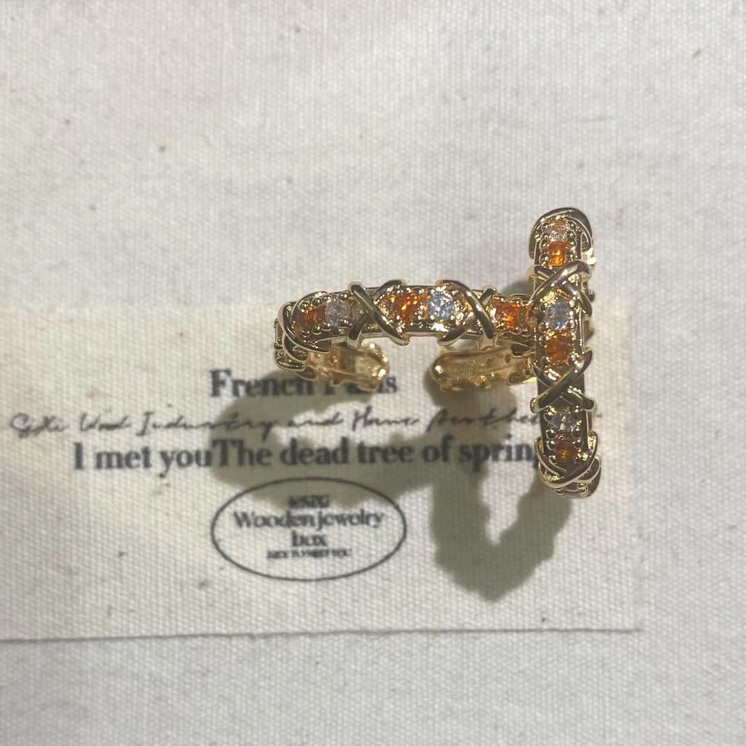 铜合金锆石戒指 金橙万花筒 气质轻奢时尚小众个性镶嵌指环