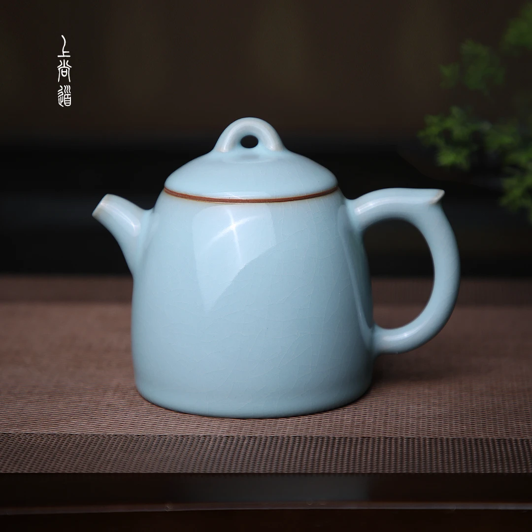 上尚道秦权壶250ml原矿天青全手工支钉茶壶茶具汝窑功夫蝉翼纹