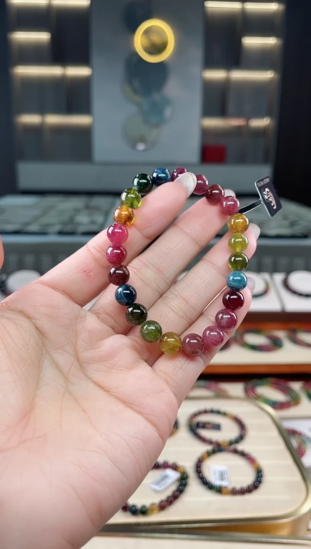 未镶嵌老矿碧玺彩虹单圈手串8mm+碧玺多样性发一条T