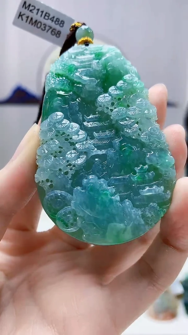 未镶嵌定制翡翠4688zm-毛货挂件山水103