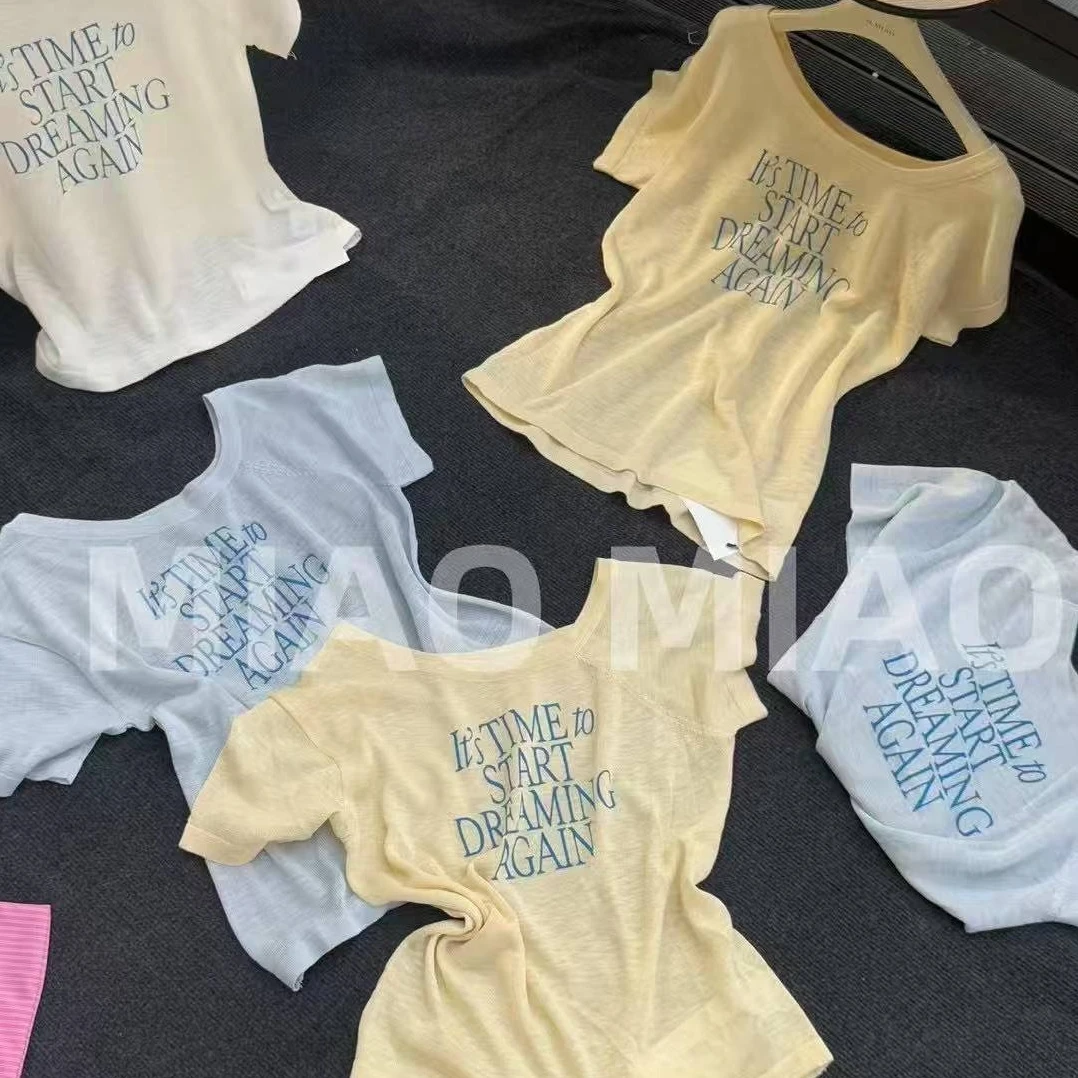 布丁哈鲁【冰淇淋】夏季斜肩一字领短袖宽松显瘦百搭上衣M52TB173