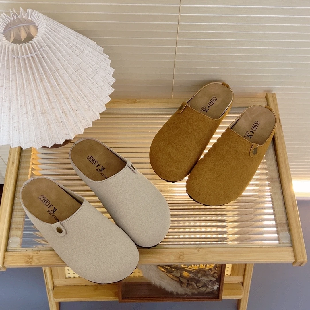 2025早春新款金属扣设计简约高级复古英伦风外穿女勃肯拖鞋春夏