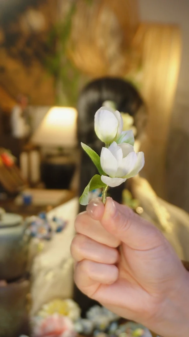 木非遗绒花 小茉莉边夹