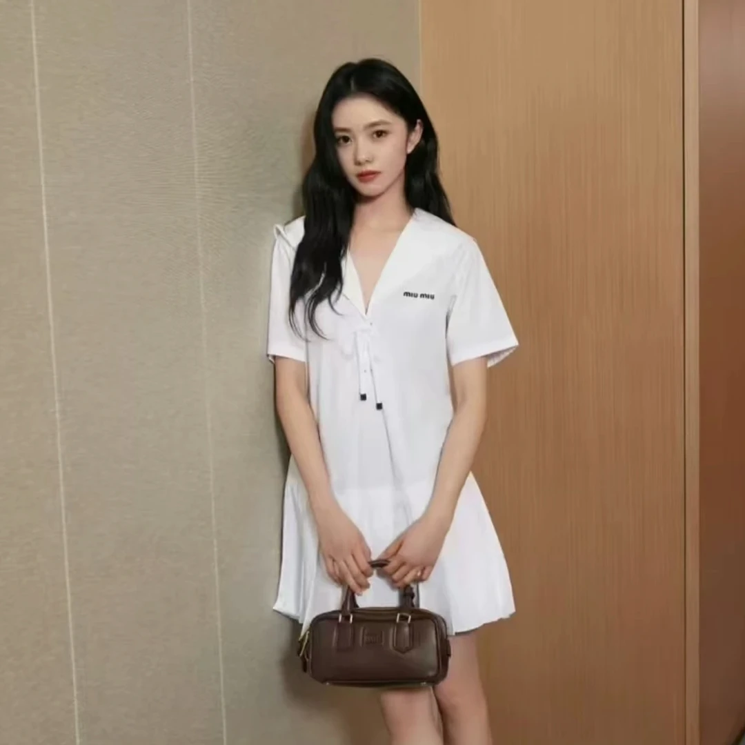 未使用 MIU MIU/缪缪 Miu Miu 24FW徽标百褶连衣裙42