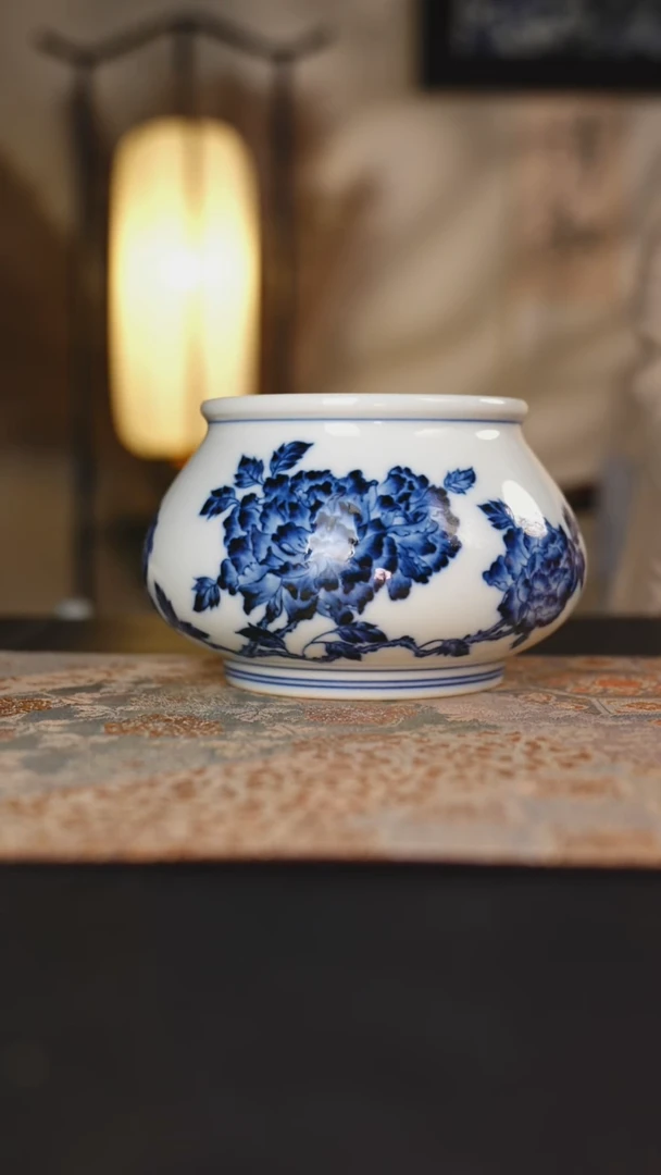 待月观山青花牡丹束口水洗