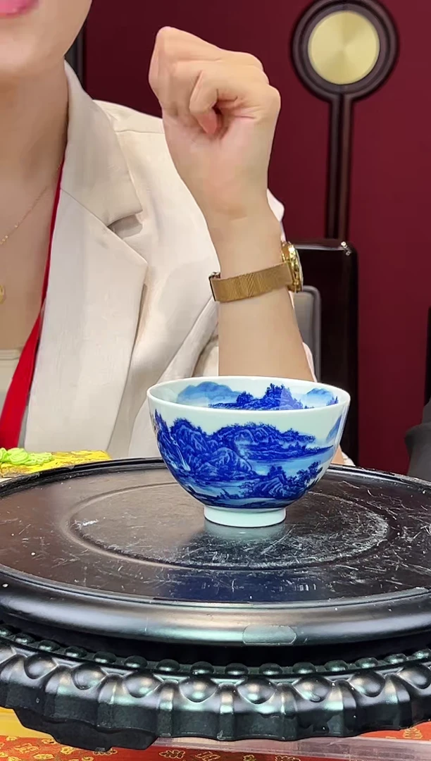 古县衙青花山水鸡心杯