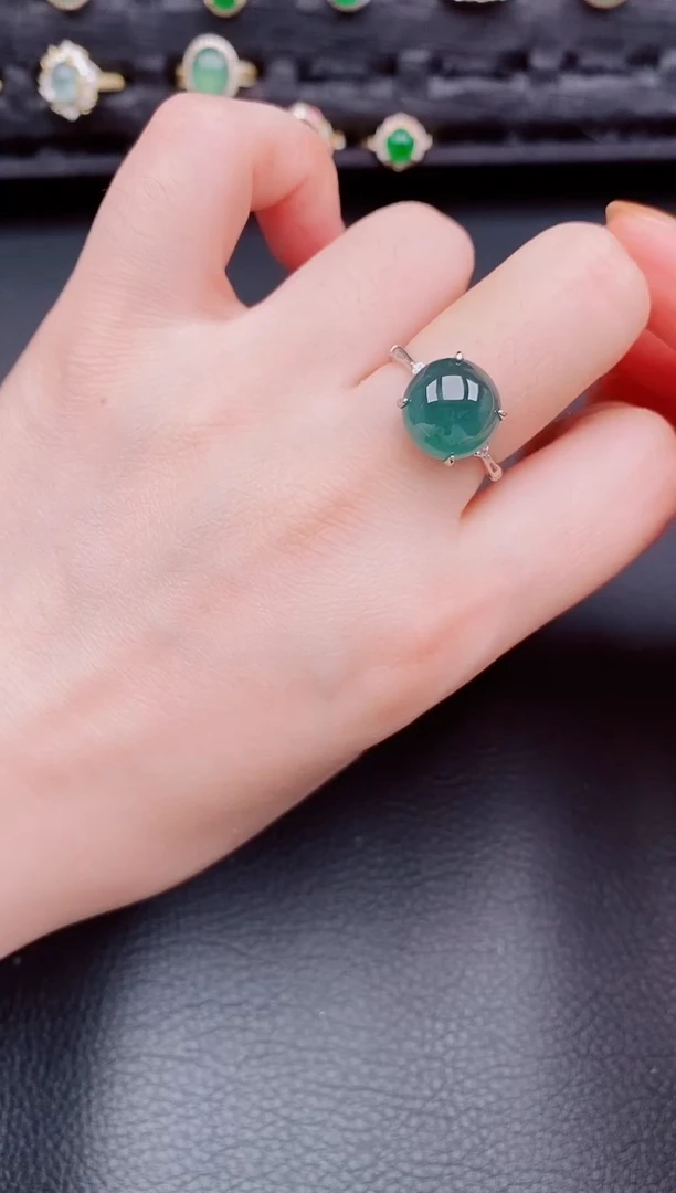 【闪购商品】翡翠戒指银S925镶嵌天然a货翡翠79