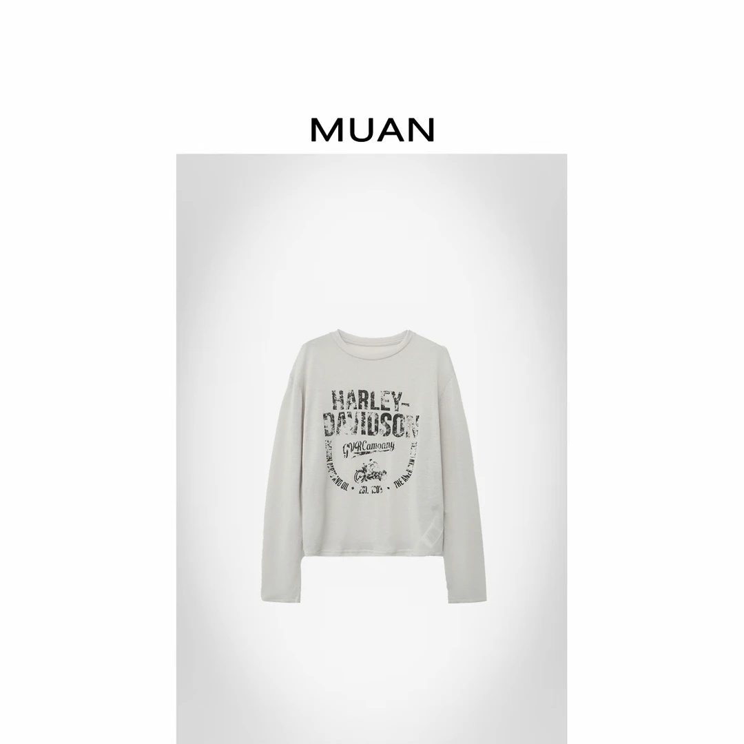 木岸MUAN：《轻美式长袖T》“美式系列”定制简约长袖上衣女DG3-9021