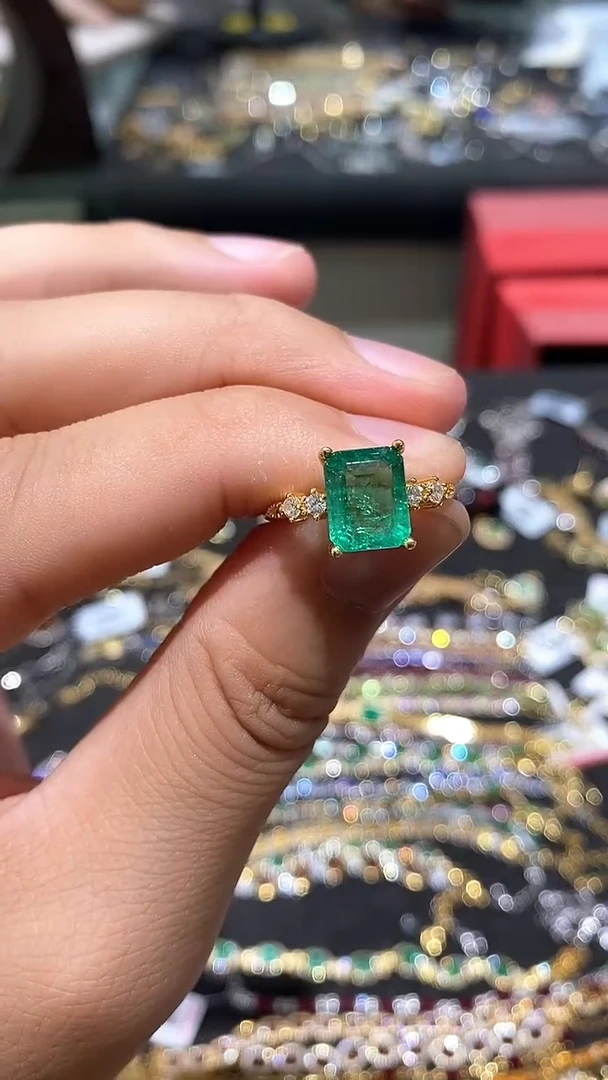 祖母绿戒指银S925镶嵌戒指