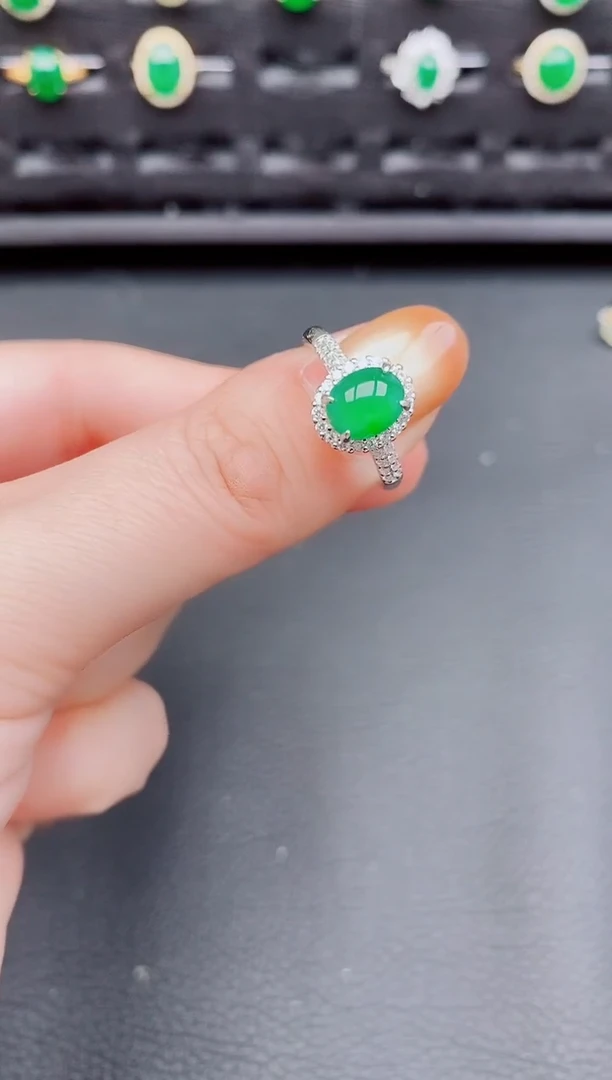 【闪购商品】翡翠戒指银S925镶嵌天然a货翡翠129