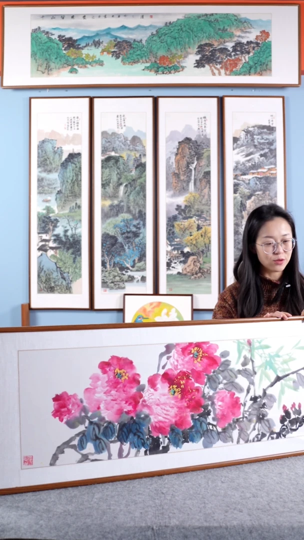 【闪购商品】国画汪琼《吉祥富贵》手绘带框162*47