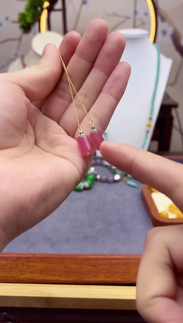 【闪购商品】碧玺猫眼耳饰14K金镶嵌E238```````