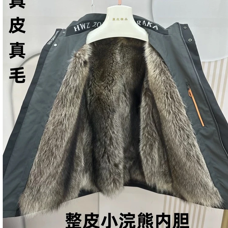美洲貉小浣熊派克服男士皮草尼克服皮毛一体保暖派克服男款
