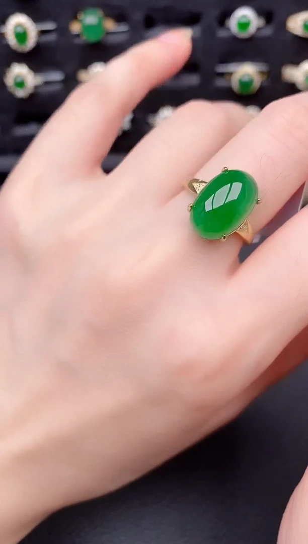 银S925镶嵌戒指翡翠天然a货翡翠89