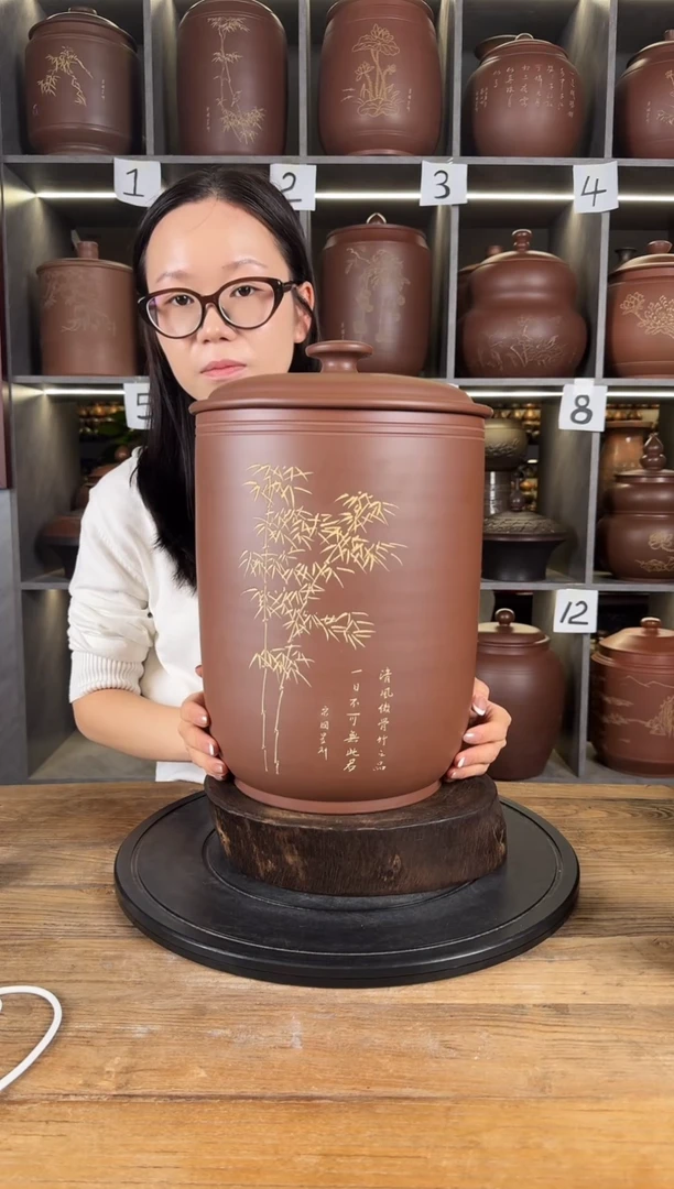本陶手作坭兴陶6-8斤装茶叶罐手工痕迹