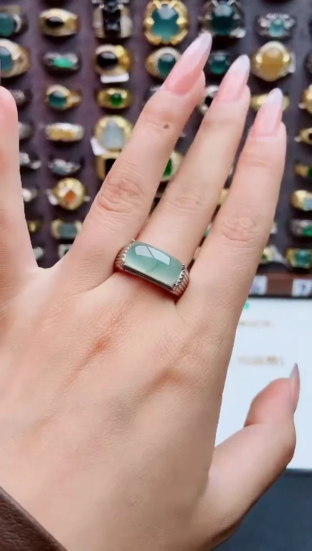 银S925镶嵌戒指翡翠天然翡翠男戒