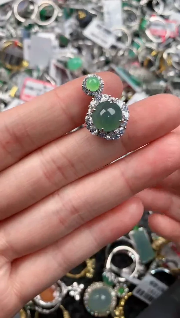 银S925镶嵌戒指翡翠444---8