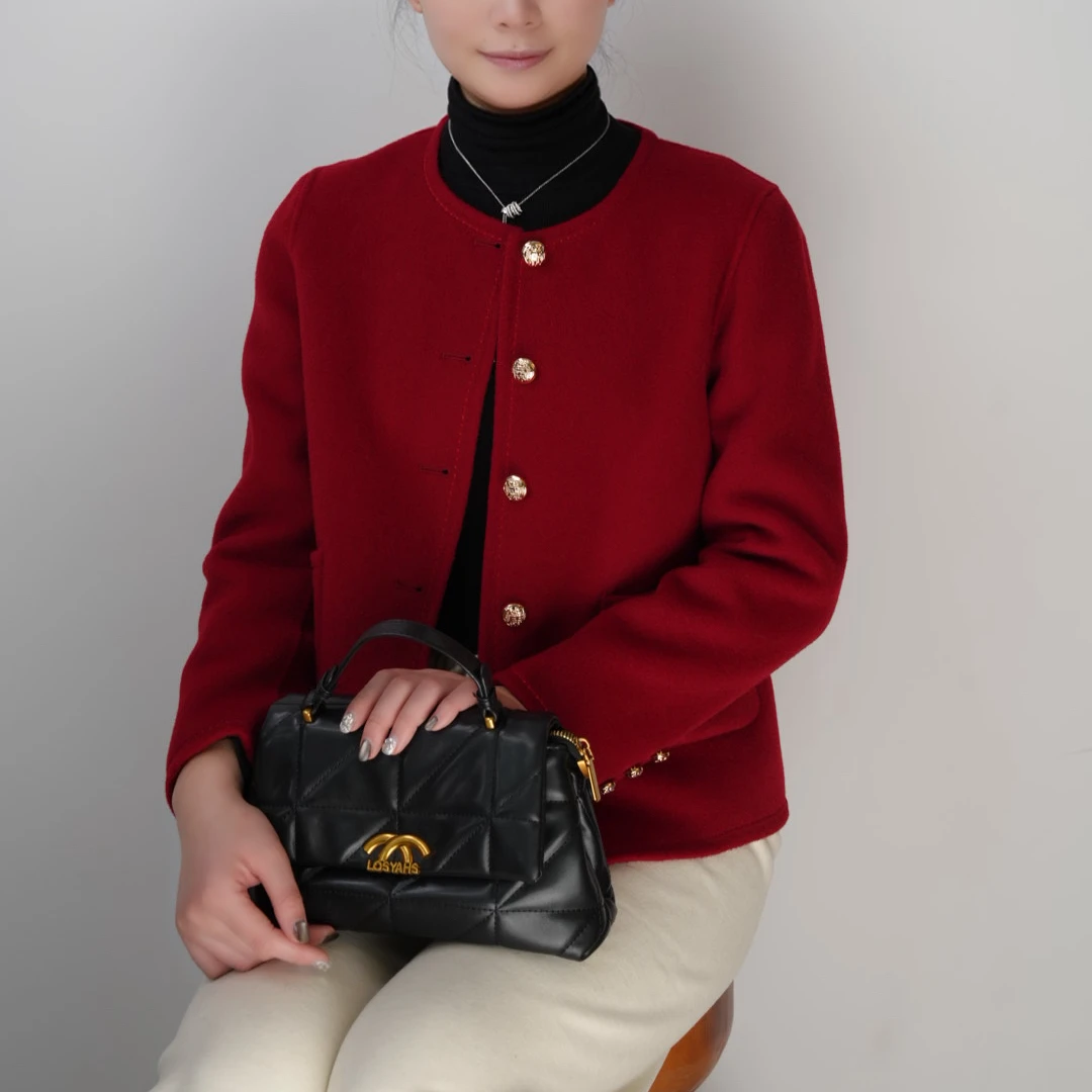 100全羊毛双面羊毛大衣气质短款时尚百搭秋冬小香风W156