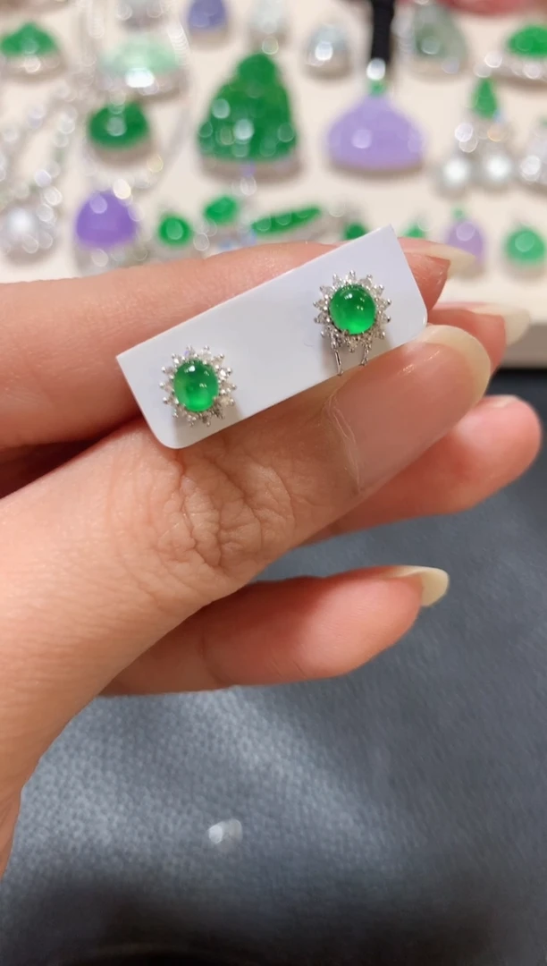 18K金镶嵌翡翠耳饰m10 多样性一件发货