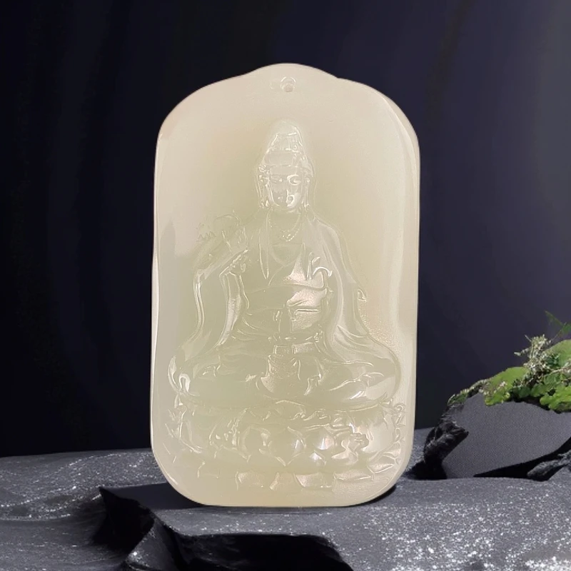 天然玉石坐观音山水玉坠-17