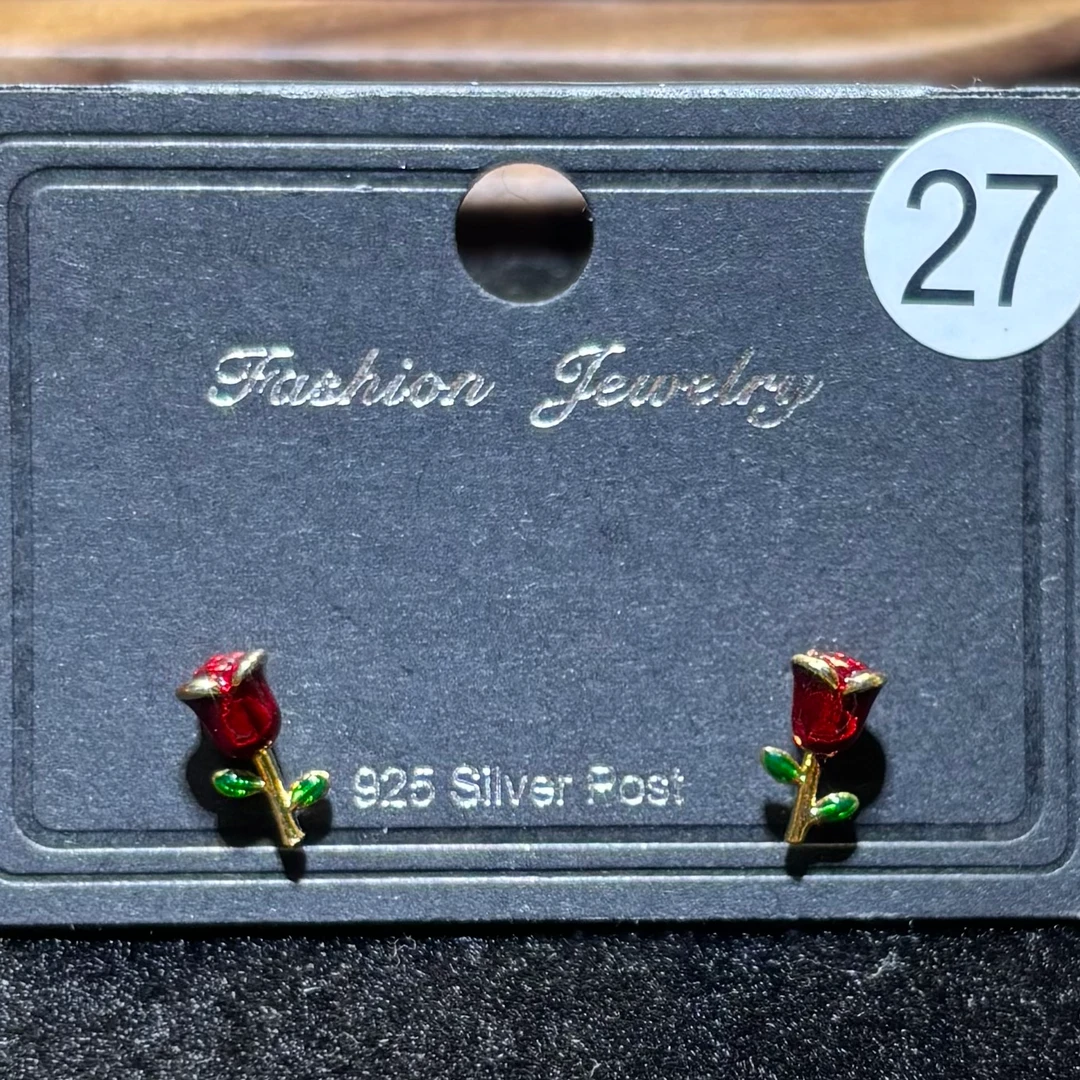 925银耳饰 合金S925银针迷你小玫瑰