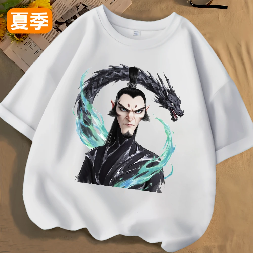 哪吒2帅气申公豹同人周边夏男女中大儿童短袖t恤纯棉圆领宽松上衣